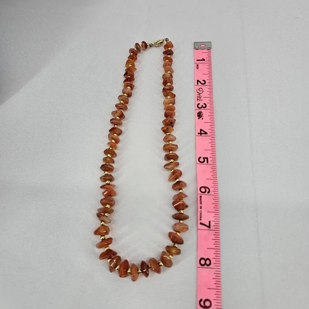 Vintage Stone Necklace Carnelian Agate Orange Nugget Beaded‎ 17.5